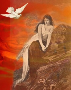 orange woman dove collage by Melanie Lamaga